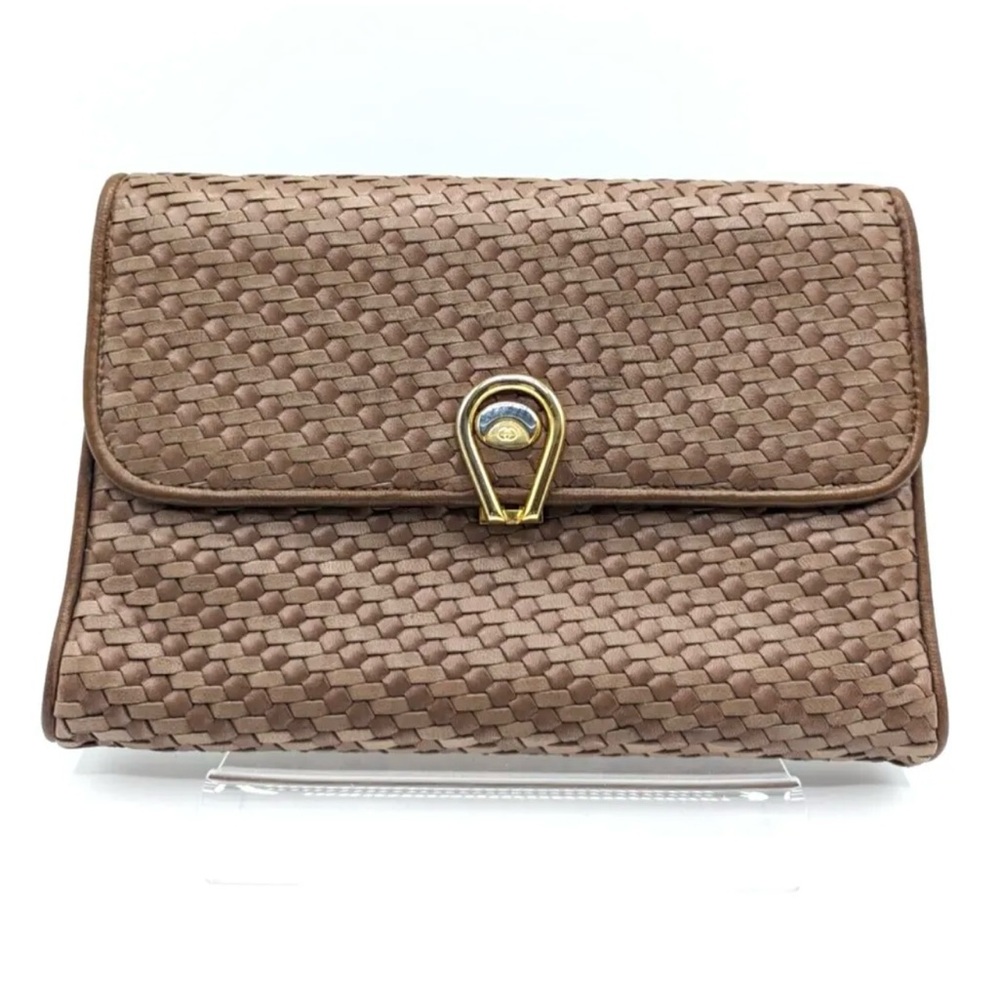 Vintage Gucci clutch bag brown leather intrecciato braided
